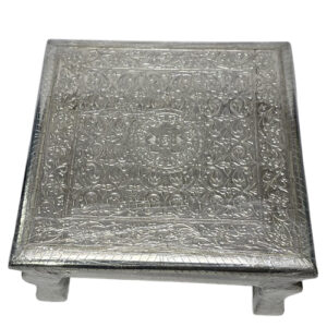 Pair of White metal hand crafted and "Chatai" work done on Wooden "Muddi" with Cushion work.