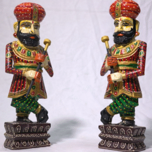 A pair of Chowkidar with hand crafted wood and fine brush painting