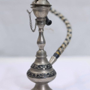 Traditional Hookah with Intricate Hand-Carving on Solid White Metal