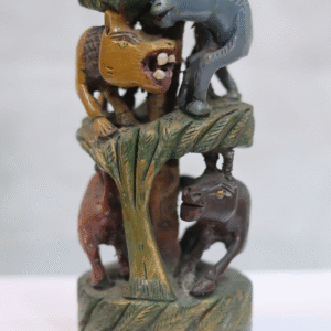 One-of-a-Kind Jungle Shikar – Hand-Carved Wildlife Scene in Wood with Fine Detailing