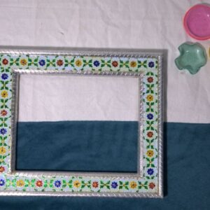 A multicolor with white base meenakari (Enamel) frame with German Silver Sheet - 12 inch width & 14 inch Length (without Glass)