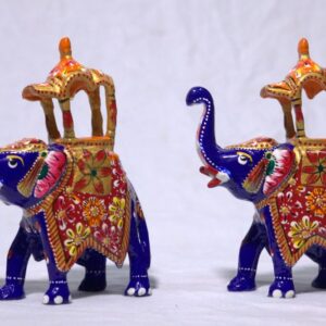 White Metal Hand crafted and Blue Meenakari (Enamel work) done on Maharaja's Elephant