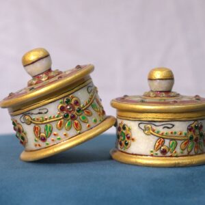 Pair of Spherical Marble Bin round box with fine brush painting work.