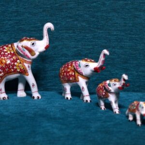 Hand crafted on white metal and meenakari (Enamel) work done on White Elephant (Set of 4)