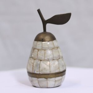 Handcrafted Small Brass Peach-Shaped Figurine with Mother of Pearl Inlay – Antique Finish
