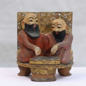 Timeless Companions: Vintage Chinese Friends at Play, Hand-Carved in Wood with Gilded Detailing