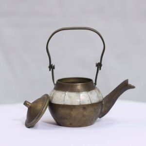 Handcrafted Small Brass Kettle Figurine with Mother of Pearl Inlay – Antique Finish