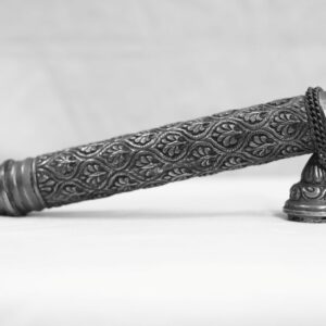 Traditional White Metal Scroll Cover with Carved Lid and Chain