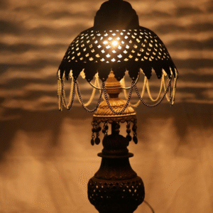 Exquisite Handcrafted White Metal Table Lamp – Intricate Carving Design