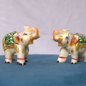 Pair of marble Elepahant with Gold work and fine brush painting
