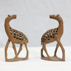 "Hand-Carved Wooden Giraffe Pair with Curved Necks and Intricate Undercut Detailing"