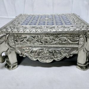 One of One Hand crafted on white metal on wood and "Chatai" work done on "Bajot" with Mother of Pearls (MOP) work done on top and Elephant Hand Carved on the legs.