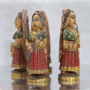 Hand-Carved Wooden Ensemble of Traditional Female Musicians with Gold Detailing