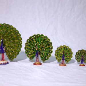 Dancing Peacock Family a set of 5 of white metal with Meenakari (Enamel work)